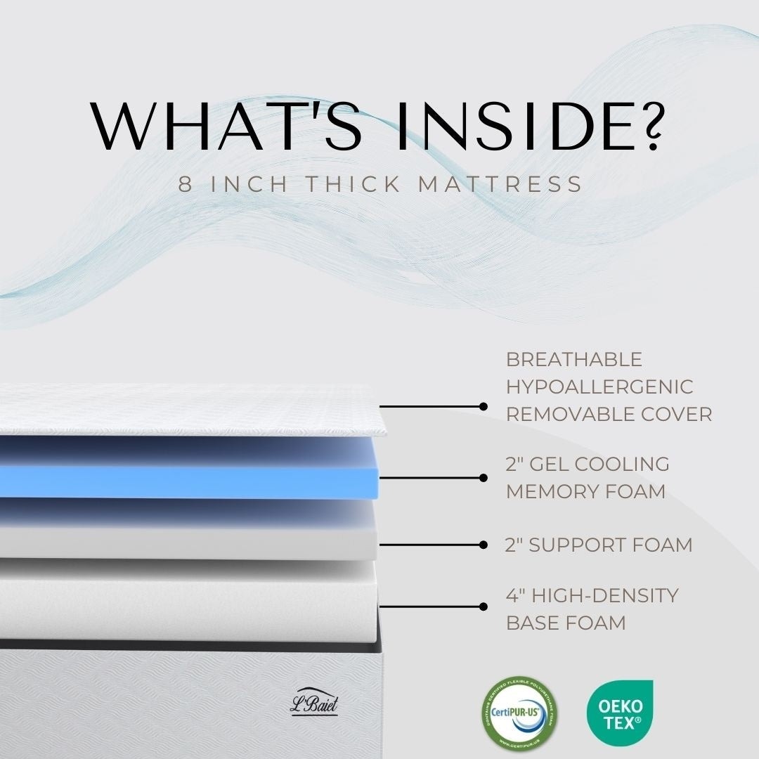 Materasso in memory foam L'Baiet 8 Gel / Letto in una scatola / Medio-rigido / Tecnologia Comfort traspirante con gel rinfrescante