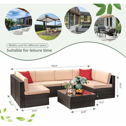 Lacoo 7 pezzi divano componibile da esterno in vimini e rattan set da conversazione