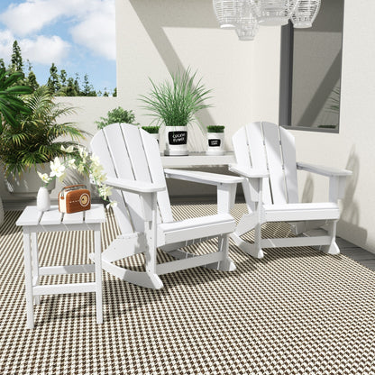 Sedie a dondolo da esterno per patio Polytrends Laguna HDPE adatte a tutte le stagioni con tavolino laterale (set da 3 pezzi)