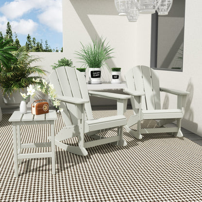 Sedie a dondolo da esterno per patio Polytrends Laguna HDPE adatte a tutte le stagioni con tavolino laterale (set da 3 pezzi)