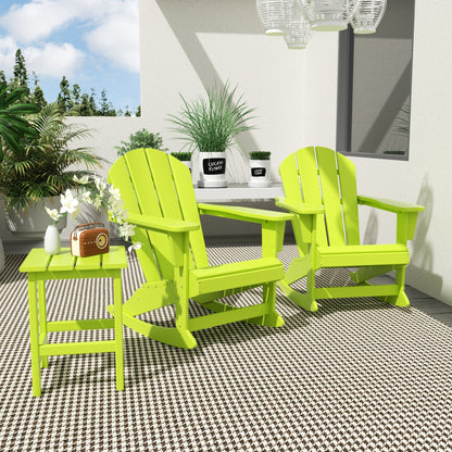 Sedie a dondolo da esterno per patio Polytrends Laguna HDPE adatte a tutte le stagioni con tavolino laterale (set da 3 pezzi)