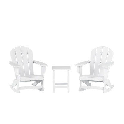 Sedie a dondolo da esterno per patio Polytrends Laguna HDPE adatte a tutte le stagioni con tavolino laterale (set da 3 pezzi)