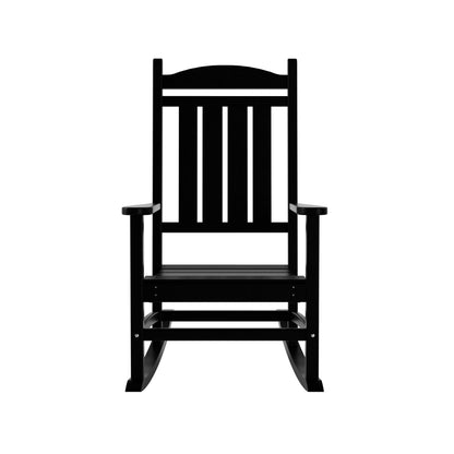 Sedie a dondolo da esterno per patio Polytrends Laguna HDPE adatte a tutte le stagioni con tavolino laterale (set da 3 pezzi)