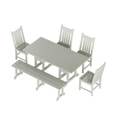 Set da pranzo per esterni Polytrends Laguna HDPE per tutte le stagioni con tavolo rettangolare, sedie laterali e panca (set da 6 pezzi)