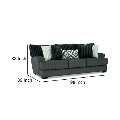 Divano Laila, 5 cuscini decorativi, 98 pollici in legno massello, ciniglia grigio scuro