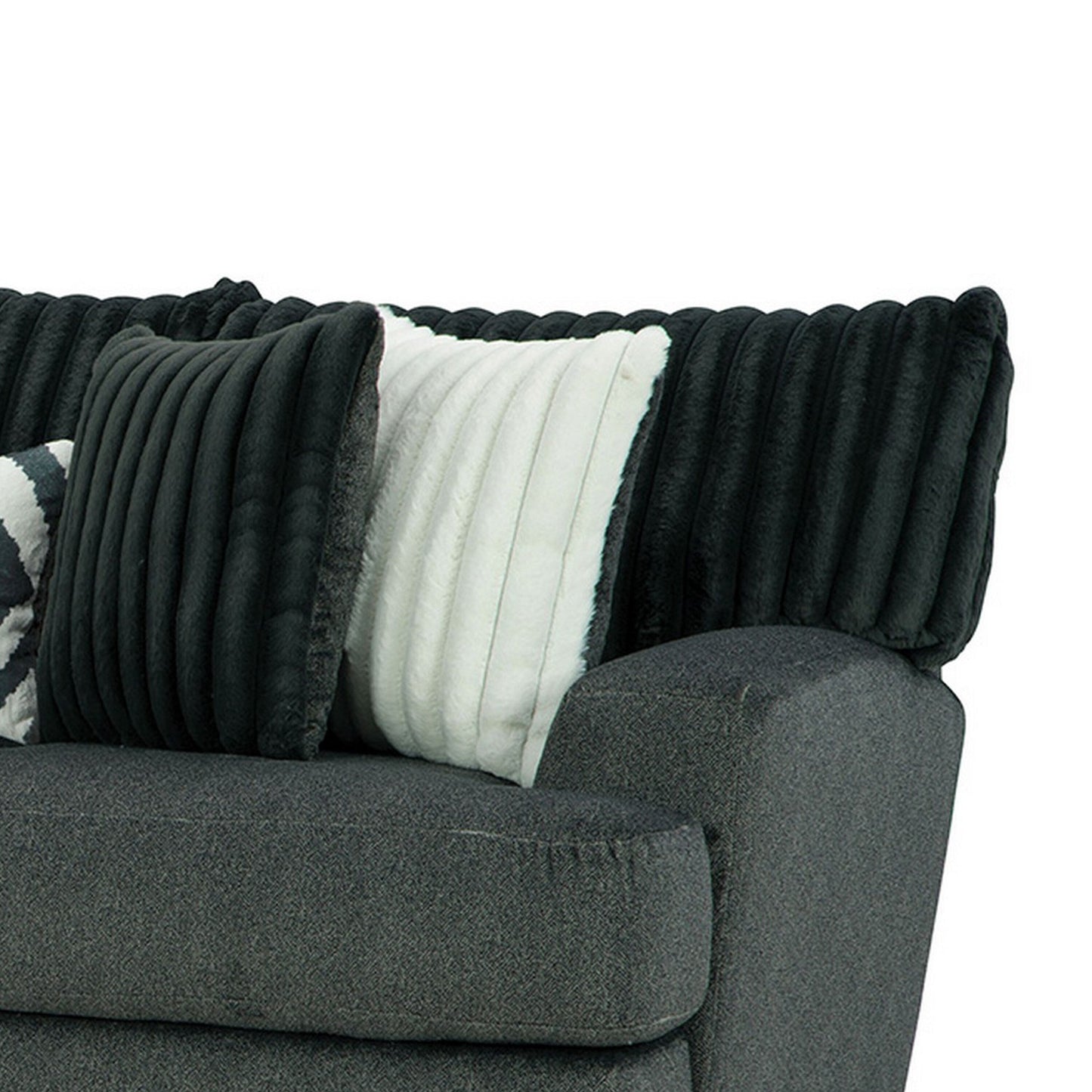 Divano Laila, 5 cuscini decorativi, 98 pollici in legno massello, ciniglia grigio scuro