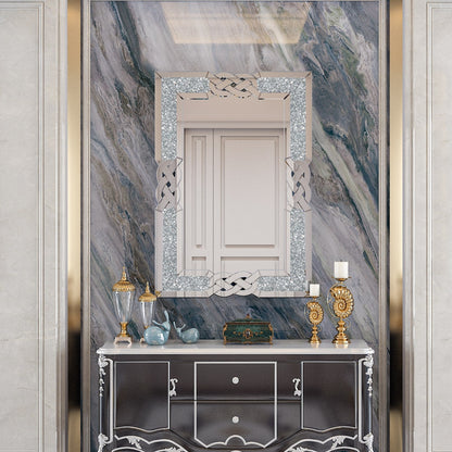 Grande specchio da parete a incastro con perline di cristallo rettangolare