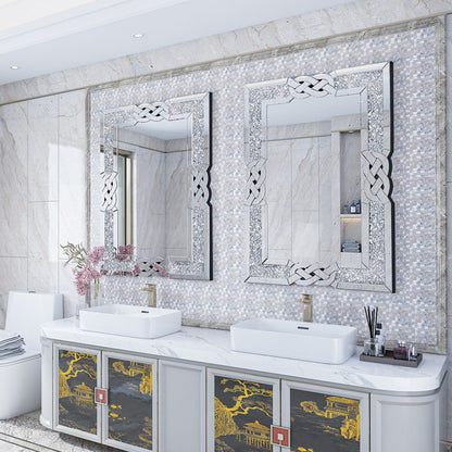 Grande specchio da parete a incastro con perline di cristallo rettangolare