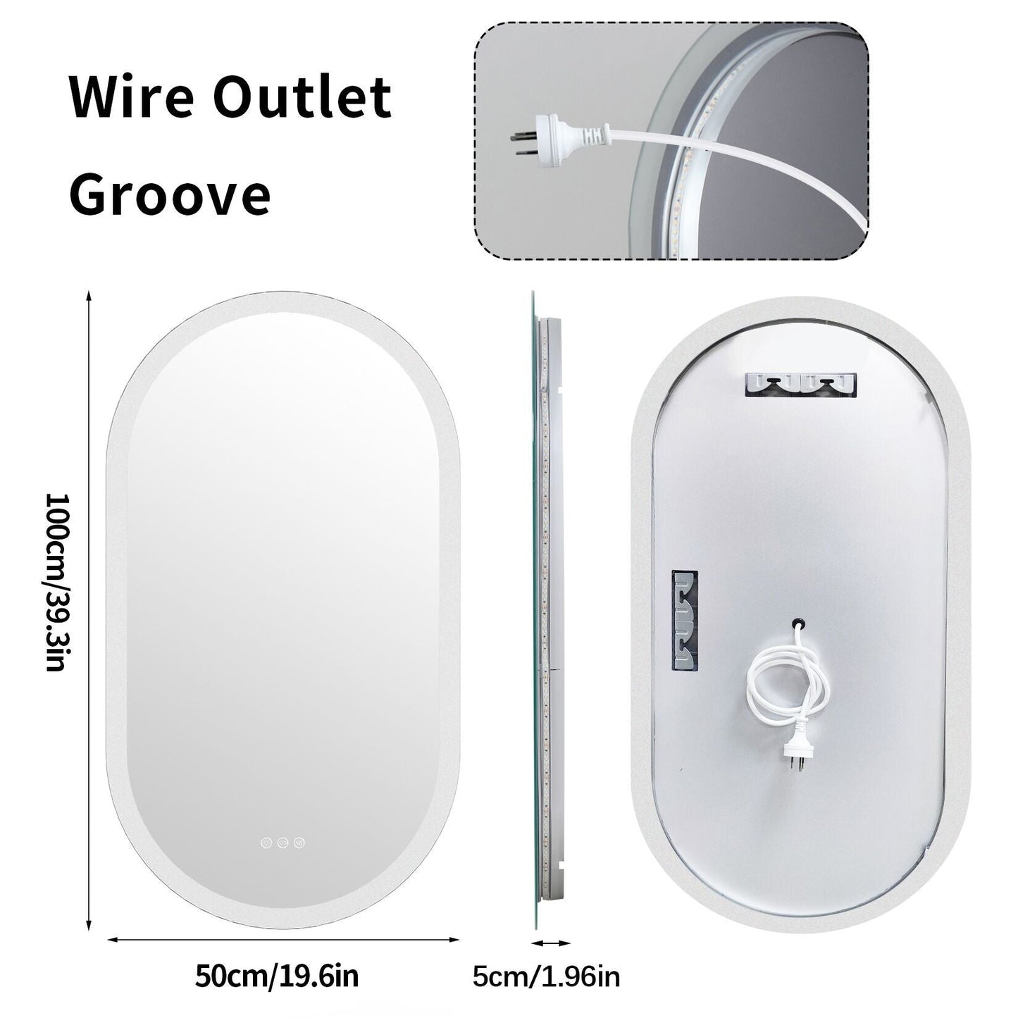 Specchio da parete per bagno ovale grande senza cornice a LED, retroilluminato, dimmerabile, antiappannamento