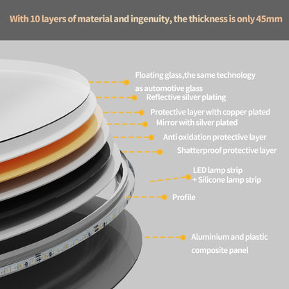 Specchio da parete per bagno ovale grande senza cornice a LED, retroilluminato, dimmerabile, antiappannamento