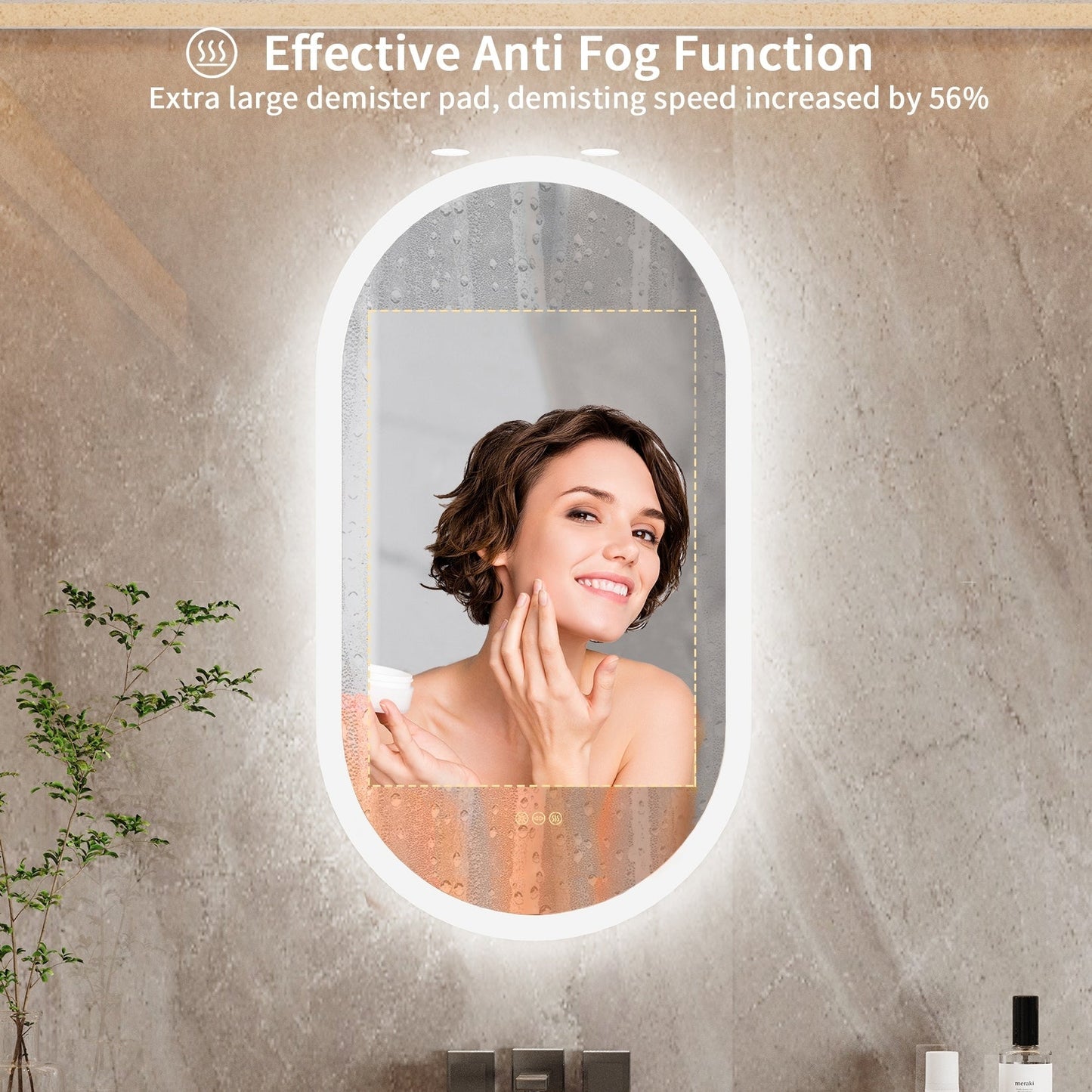 Specchio da parete per bagno ovale grande senza cornice a LED, retroilluminato, dimmerabile, antiappannamento