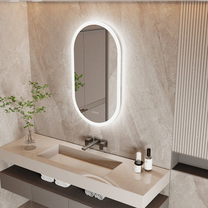 Specchio da parete per bagno ovale grande senza cornice a LED, retroilluminato, dimmerabile, antiappannamento
