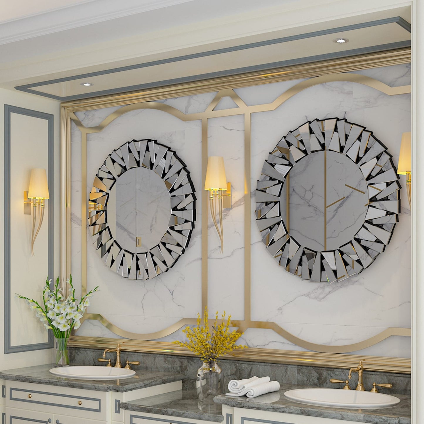 Grandi specchi decorativi rotondi, specchi da parete in vetro artistico, specchi decorativi - 32 pollici di larghezza x 32 pollici di altezza