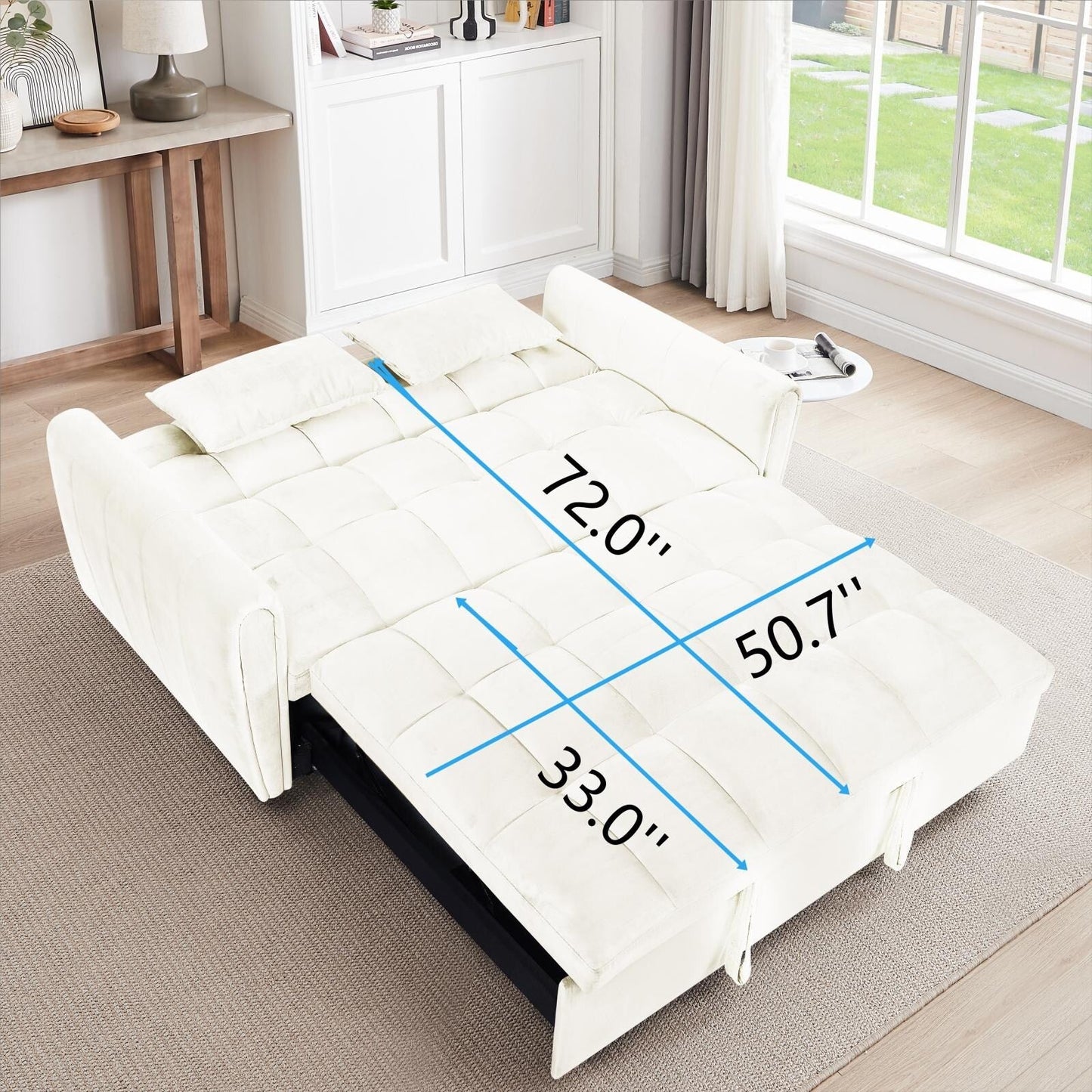 Divano letto grande in velluto con schienale regolabile - Design salvaspazio 3 in 1 per soggiorni o camere da letto