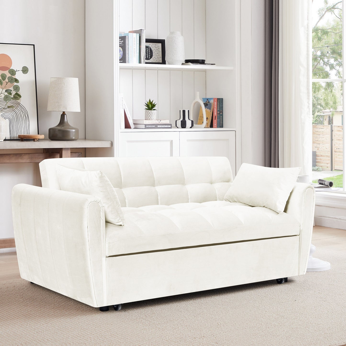 Divano letto grande in velluto con schienale regolabile - Design salvaspazio 3 in 1 per soggiorni o camere da letto