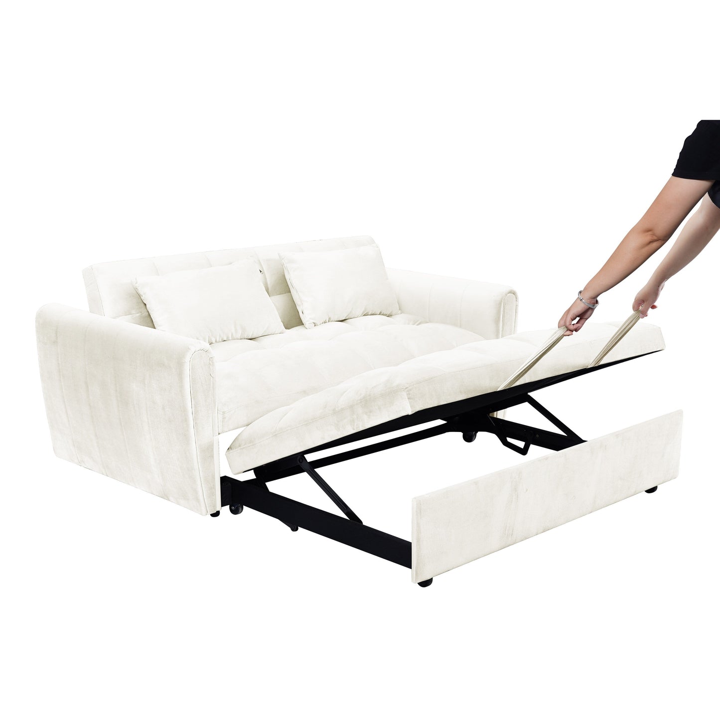 Divano letto grande in velluto con schienale regolabile - Design salvaspazio 3 in 1 per soggiorni o camere da letto