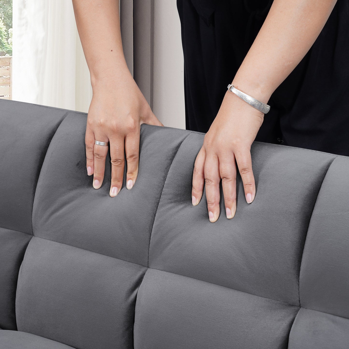 Divano letto grande in velluto con schienale regolabile - Design salvaspazio 3 in 1 per soggiorni o camere da letto