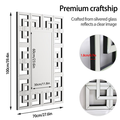 Grande specchio da parete con cornice geometrica e accenti argentati