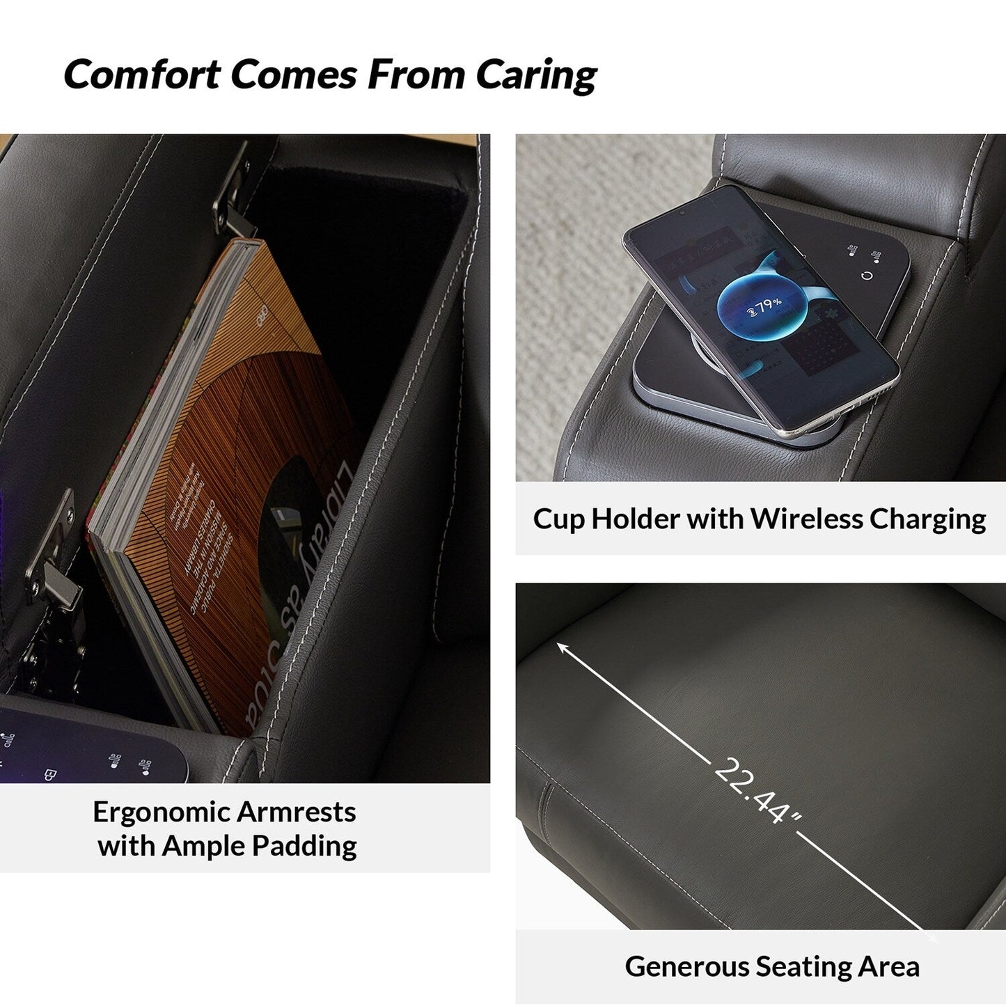 Poltrona reclinabile elettrica Laura 35.04 Wide in vera pelle con poggiatesta regolabili di HULALA HOME