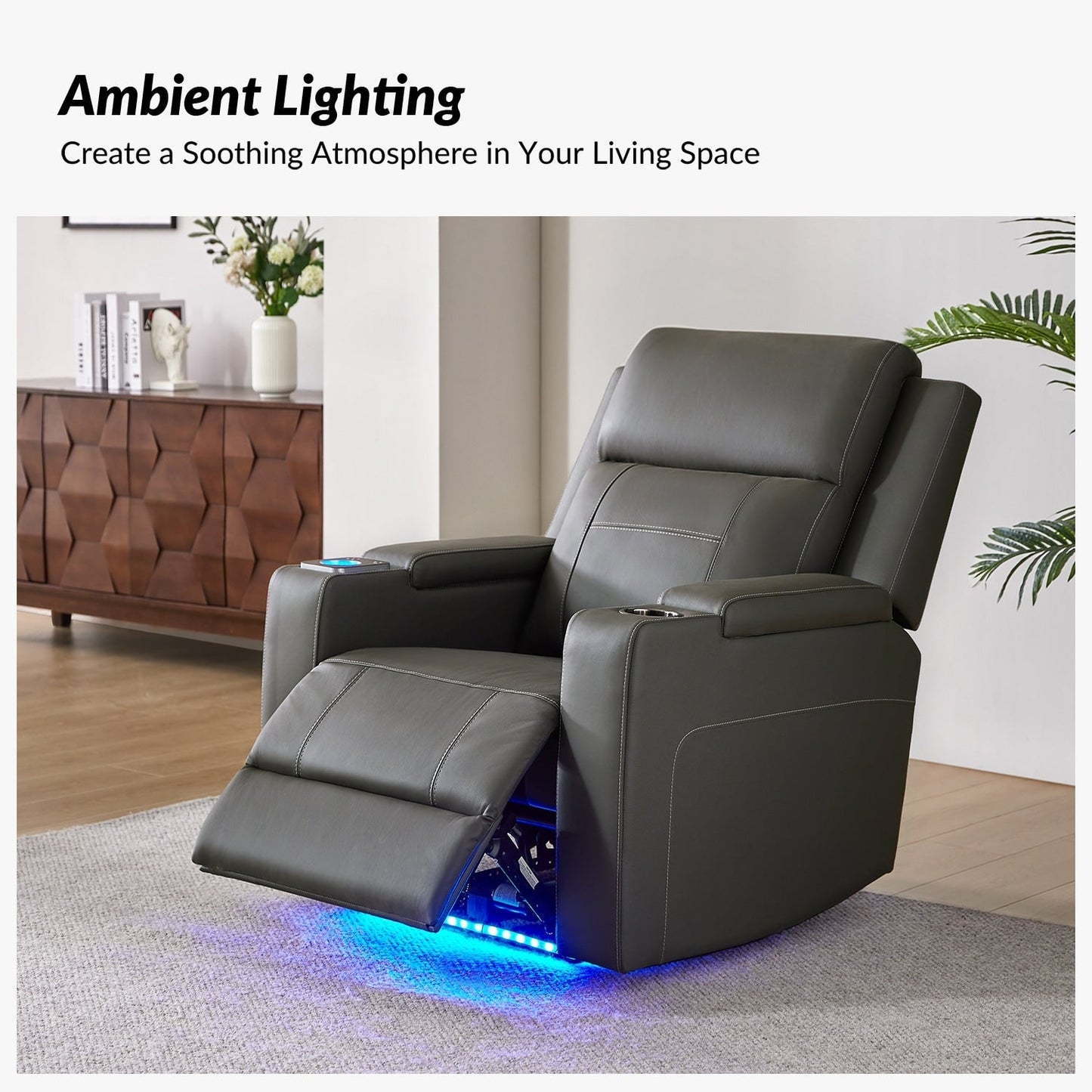 Poltrona reclinabile elettrica Laura 35.04 Wide in vera pelle con poggiatesta regolabili di HULALA HOME