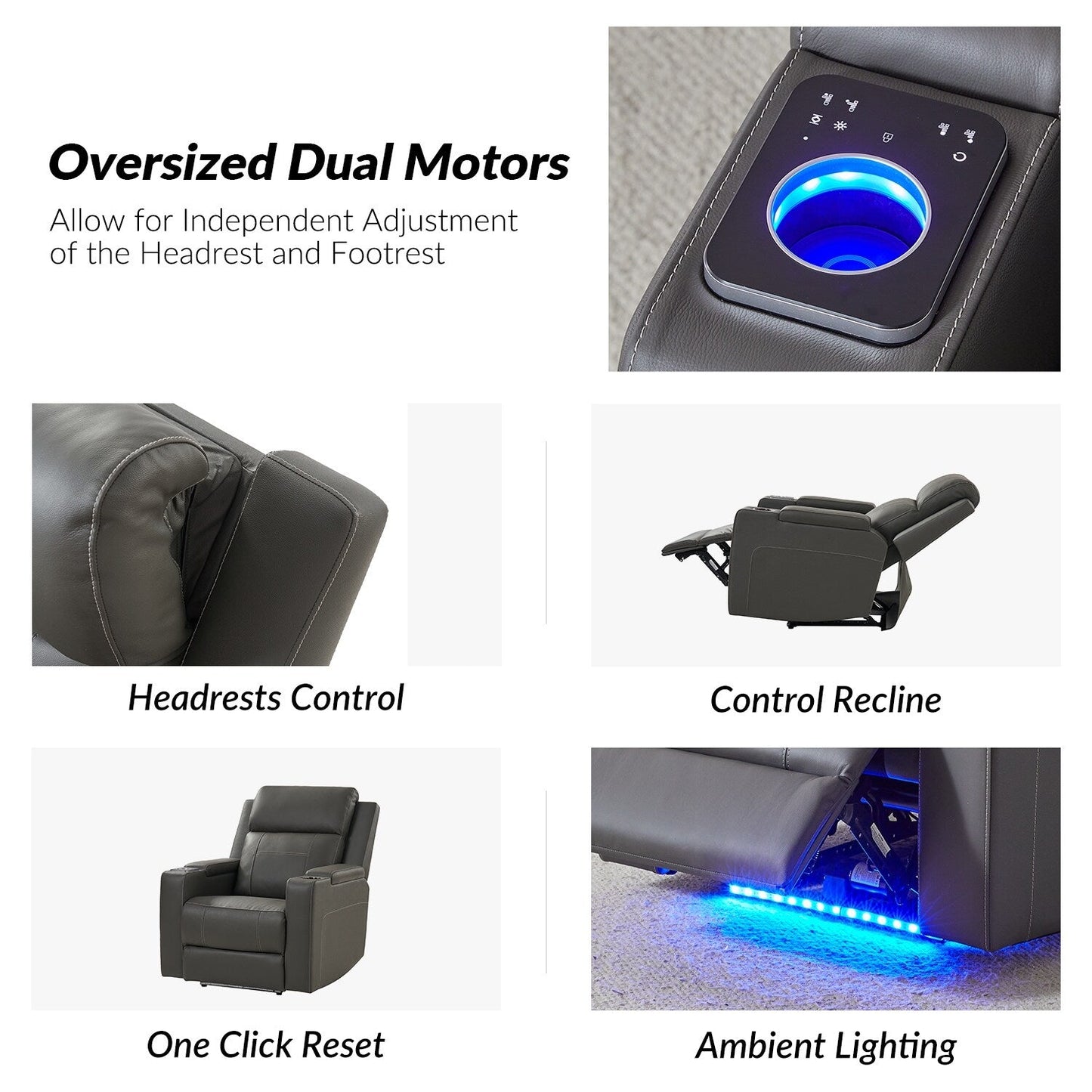 Poltrona reclinabile elettrica Laura 35.04 Wide in vera pelle con poggiatesta regolabili di HULALA HOME