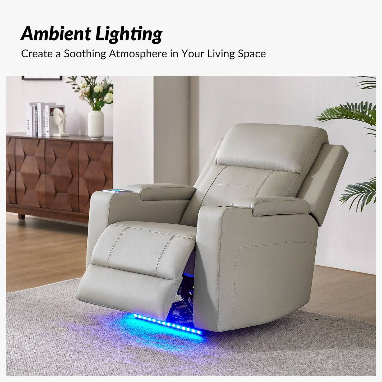 Poltrona reclinabile elettrica Laura 35.04 Wide in vera pelle con poggiatesta regolabili di HULALA HOME