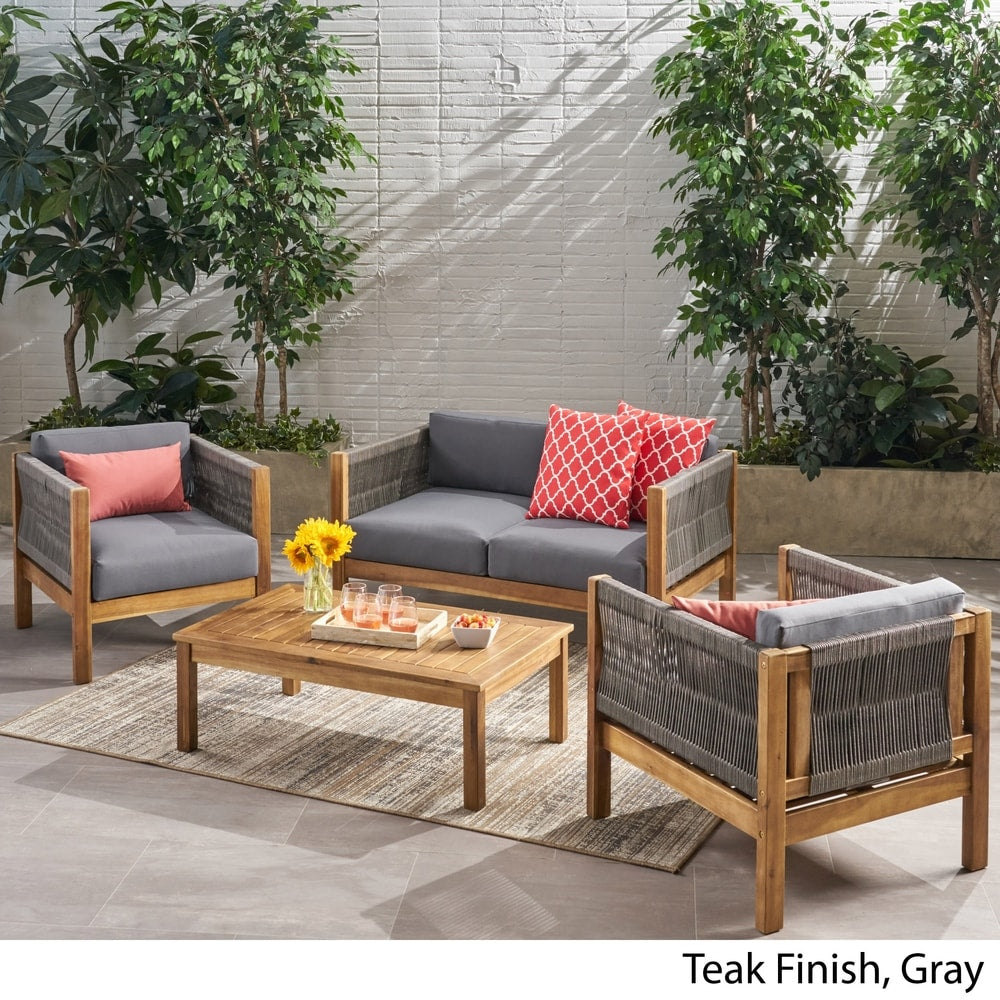 Set da esterno Laurel Modern Acacia Wood da 4 pezzi di Christopher Knight Home