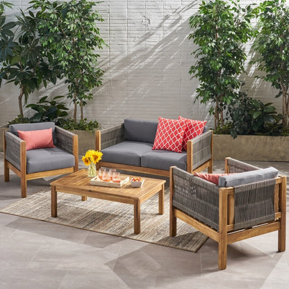 Set da esterno Laurel Modern Acacia Wood da 4 pezzi di Christopher Knight Home