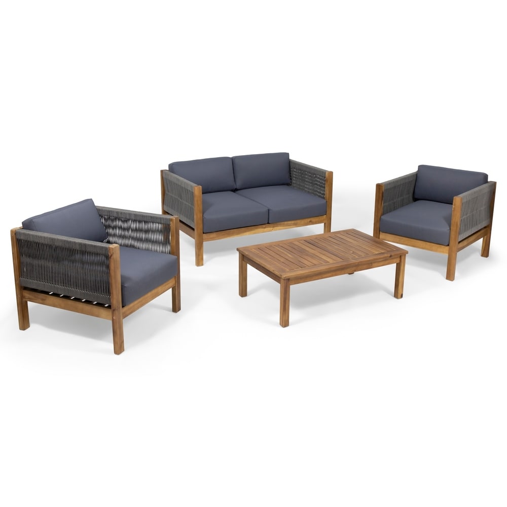 Set da esterno Laurel Modern Acacia Wood da 4 pezzi di Christopher Knight Home