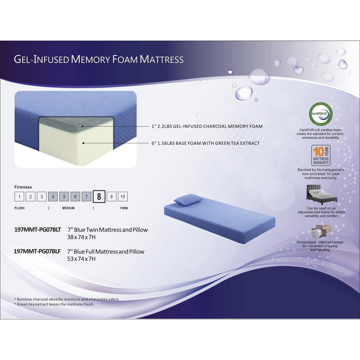 Materasso in memory foam con infusione di gel da 7 pollici