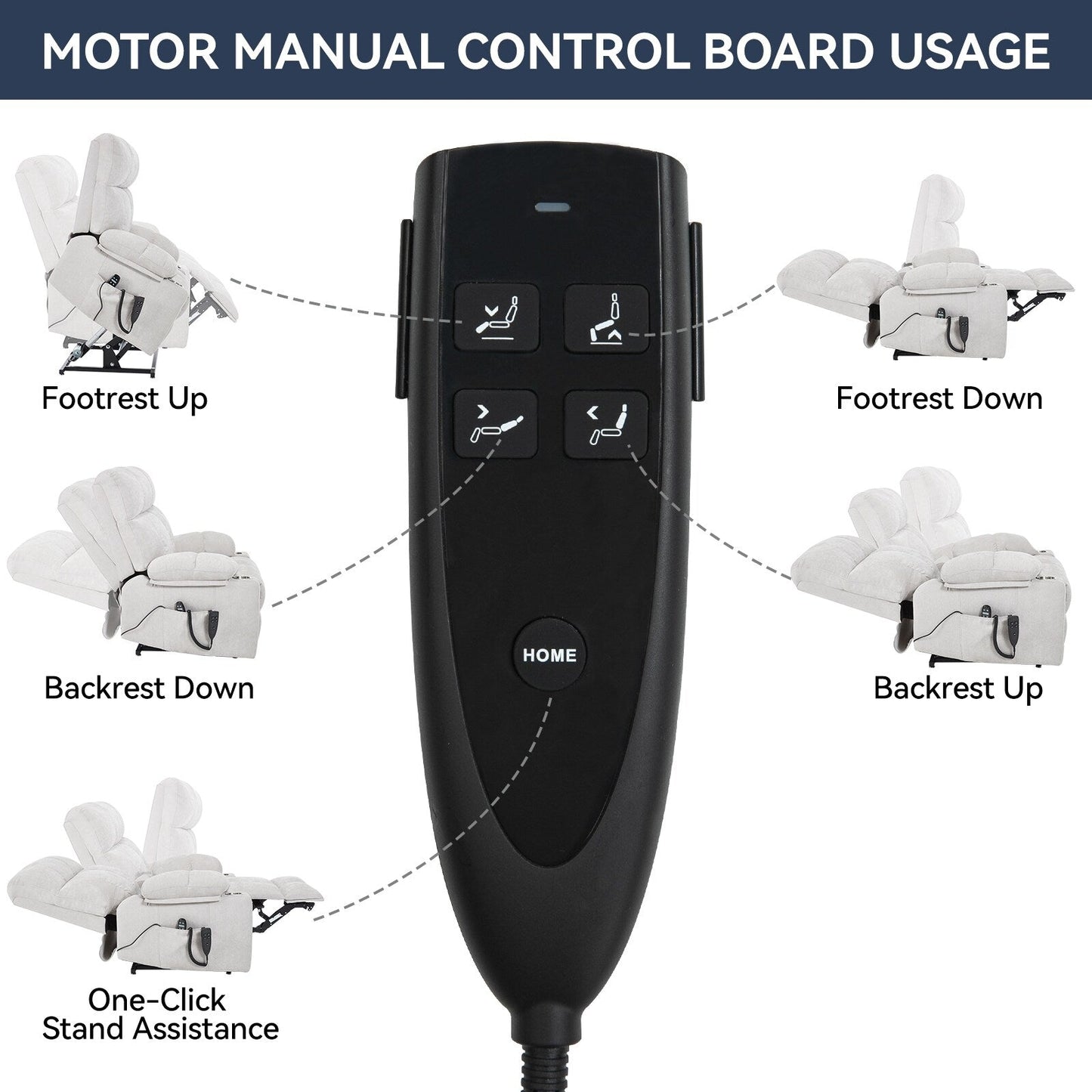 Poltrona reclinabile elettrica Lazy Boy a doppio motore in ciniglia con massaggio e riscaldamento lombare, doppio portabicchieri, grigio-blu