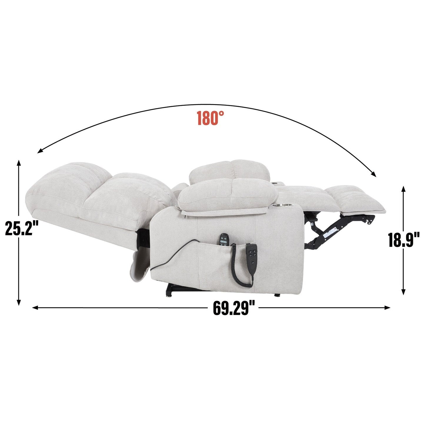 Poltrona reclinabile elettrica Lazy Boy a doppio motore in ciniglia con massaggio e riscaldamento lombare, doppio portabicchieri, grigio-blu