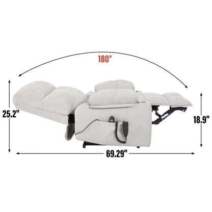 Poltrona reclinabile elettrica Lazy Boy a doppio motore in ciniglia con massaggio e riscaldamento lombare, doppio portabicchieri, grigio-blu