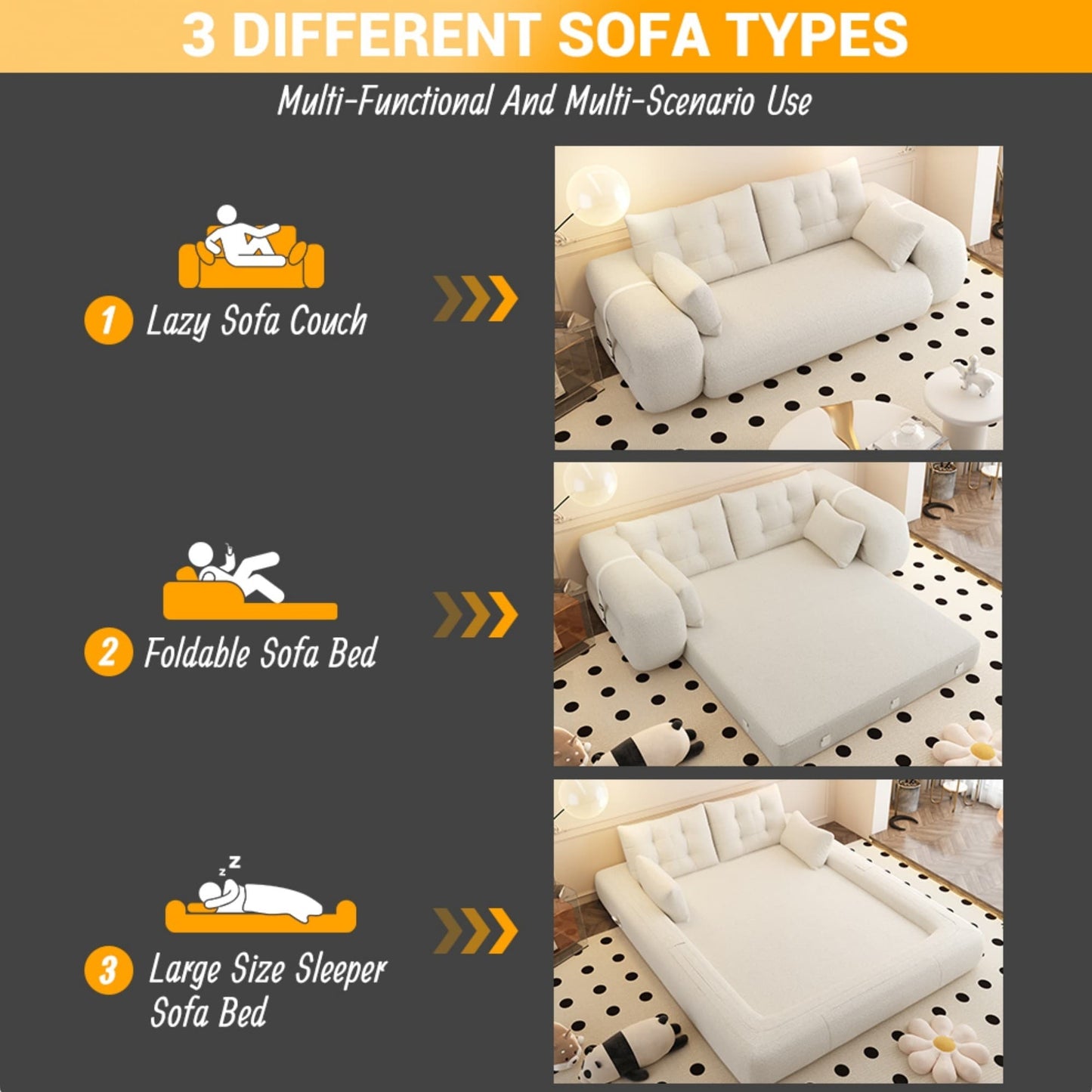 Divano letto pieghevole multifunzionale da 78 pollici di larghezza