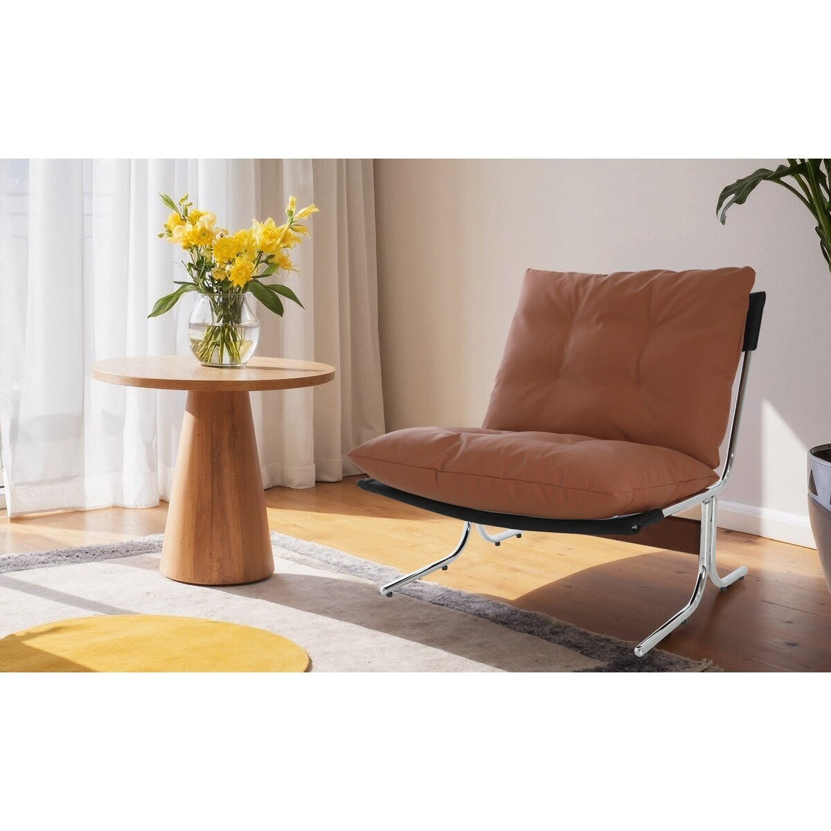 Poltrona in pelle, sedia moderna con schienale alto, sedie da soggiorno con gambe in metallo e imbottitura morbida, poltrone