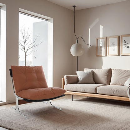 Poltrona in pelle, sedia moderna con schienale alto, sedie da soggiorno con gambe in metallo e imbottitura morbida, poltrone