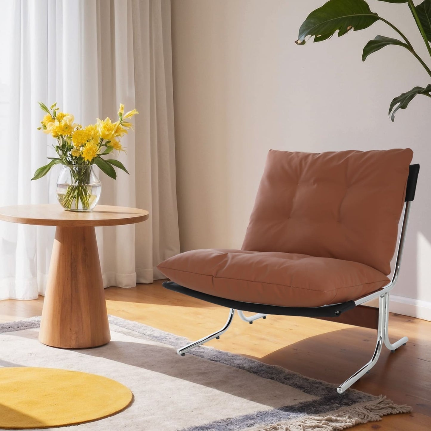 Poltrona in pelle, sedia moderna con schienale alto, sedie da soggiorno con gambe in metallo e imbottitura morbida, poltrone