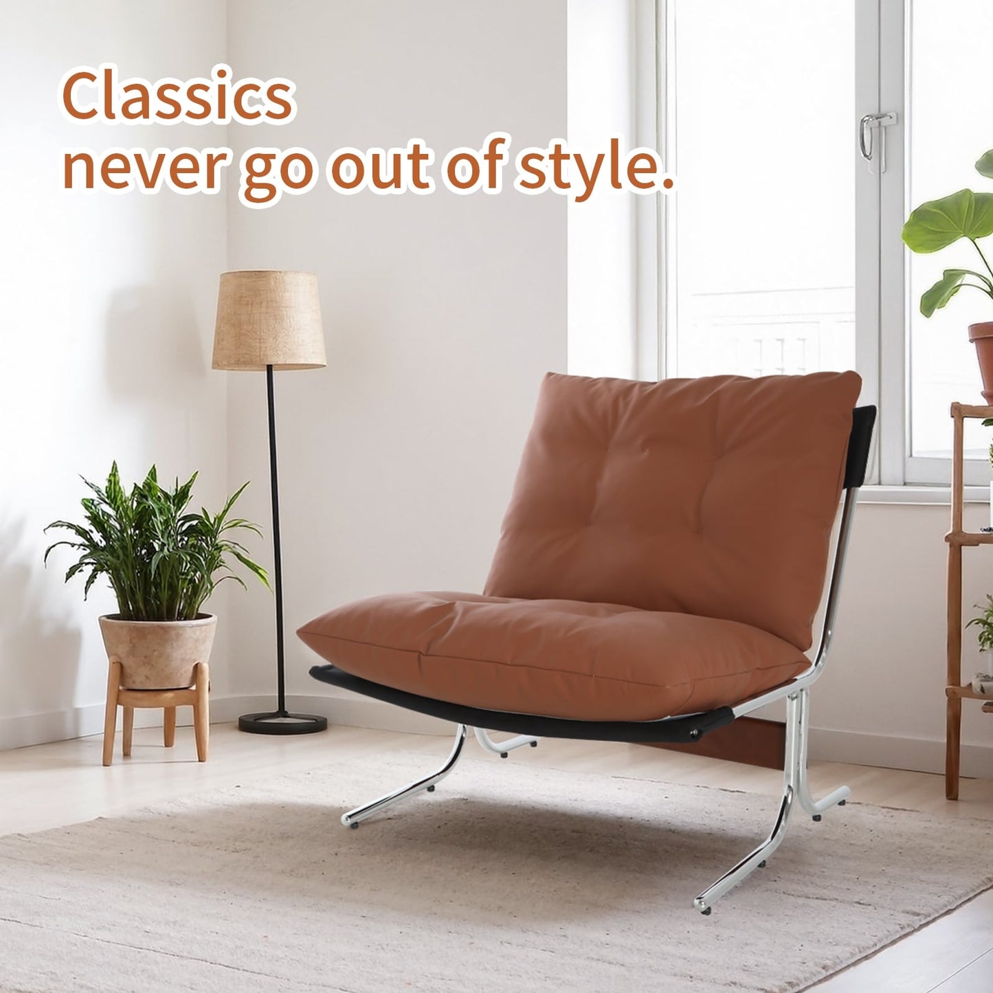 Poltrona in pelle, sedia moderna con schienale alto, sedie da soggiorno con gambe in metallo e imbottitura morbida, poltrone