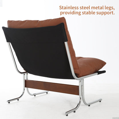 Poltrona in pelle, sedia moderna con schienale alto, sedie da soggiorno con gambe in metallo e imbottitura morbida, poltrone