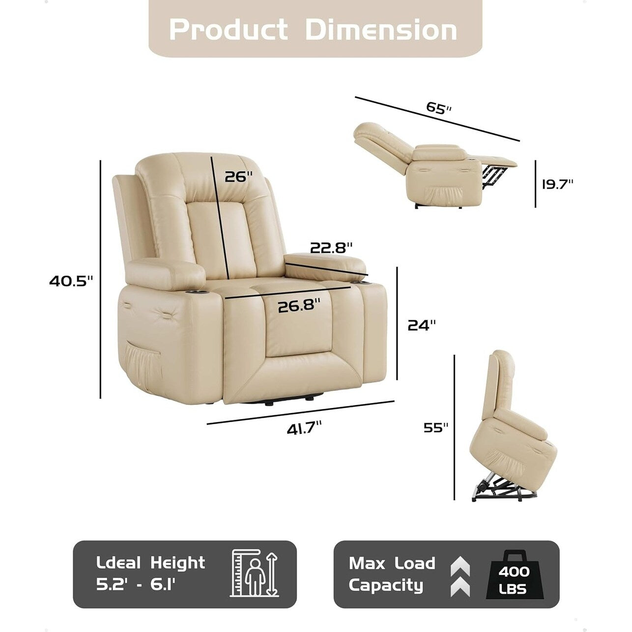 Poltrona reclinabile elettrica in pelle con riscaldamento e massaggio