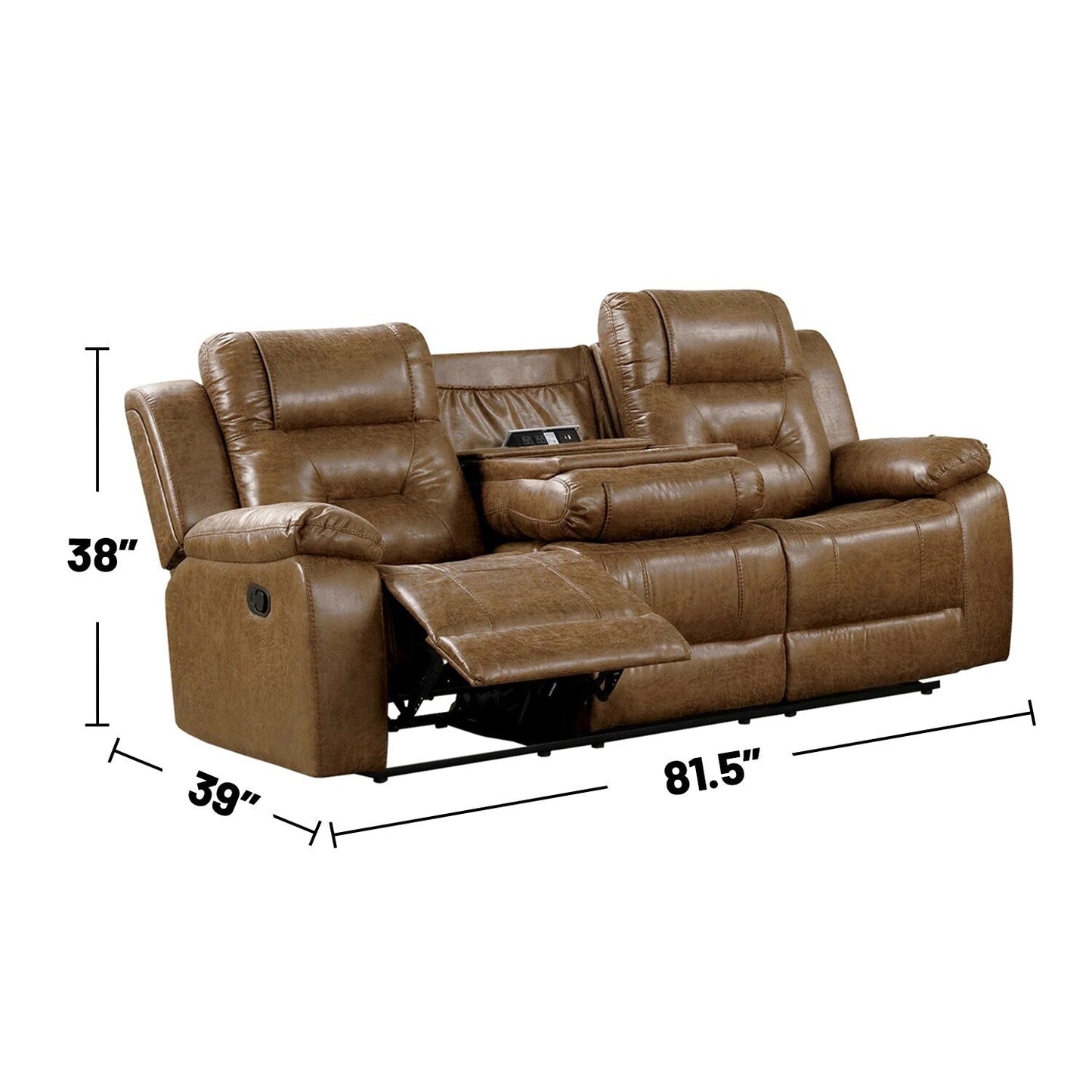 Divano imbottito in similpelle con reclinazione manuale in marrone