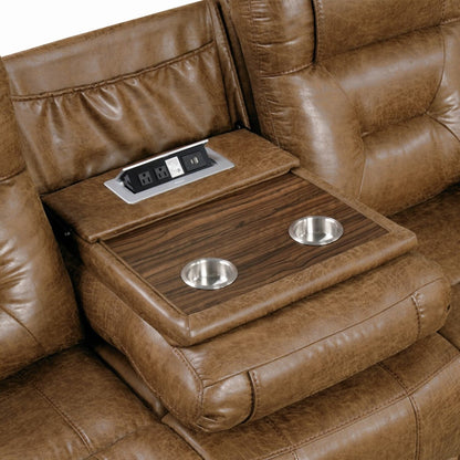 Divano imbottito in similpelle con reclinazione manuale in marrone