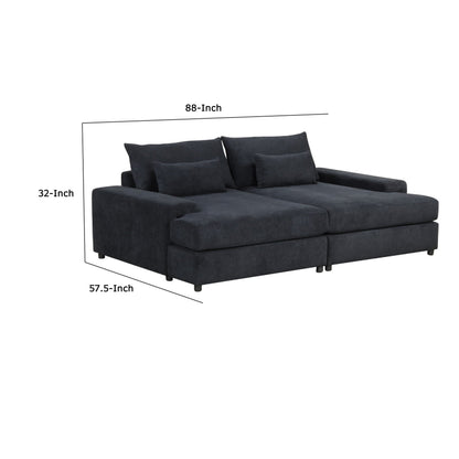 Divano letto oversize Leena con 2 cuscini decorativi, tessuto nero, 88 pollici