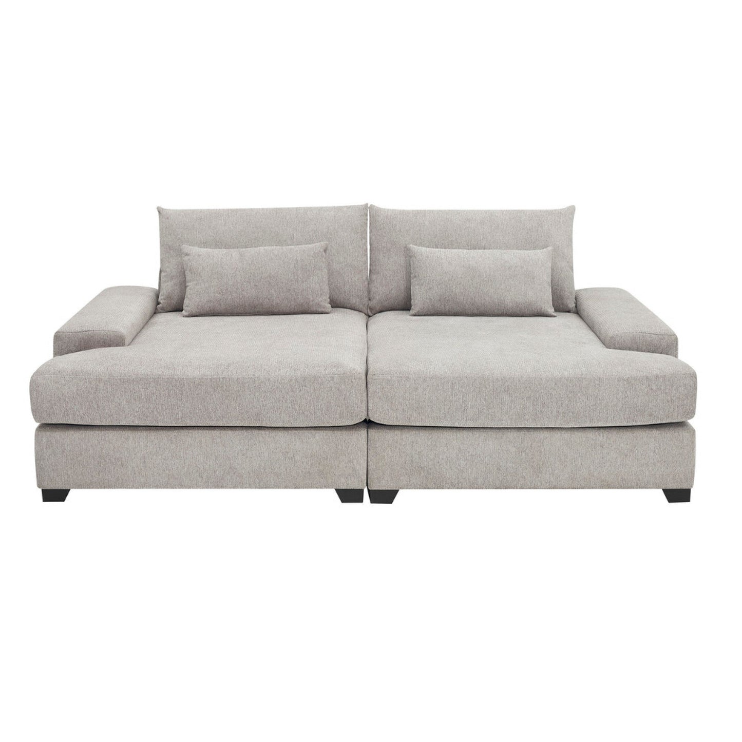 Divano letto oversize Leena con 2 cuscini decorativi, tessuto grigio, 88 pollici