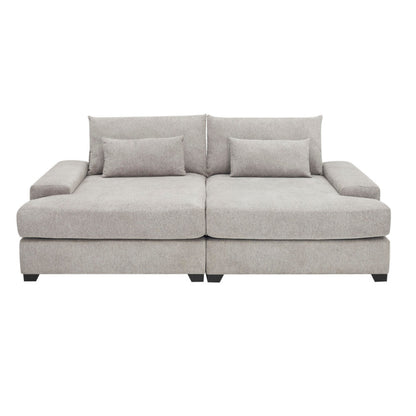 Divano letto oversize Leena con 2 cuscini decorativi, tessuto grigio, 88 pollici