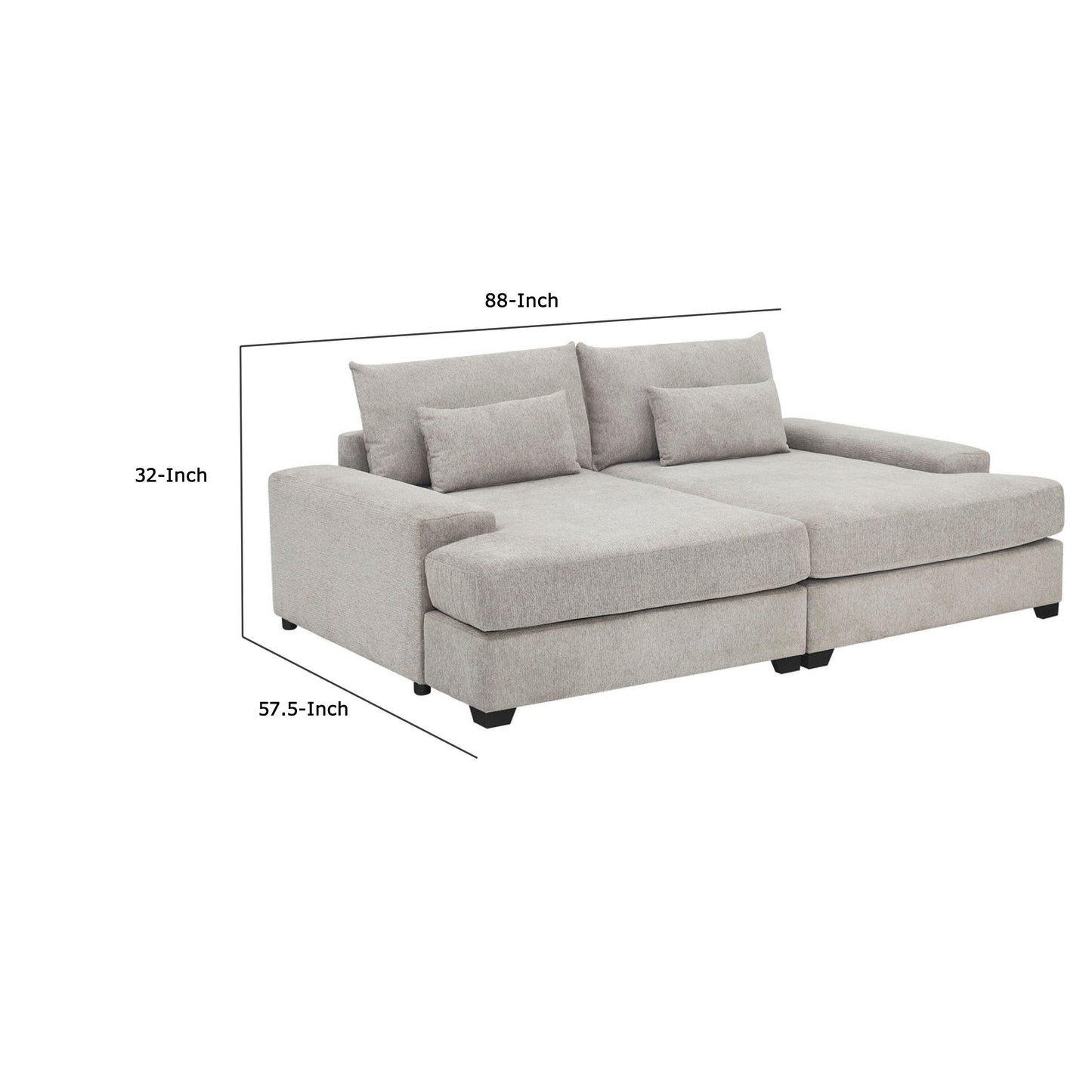 Divano letto oversize Leena con 2 cuscini decorativi, tessuto grigio, 88 pollici