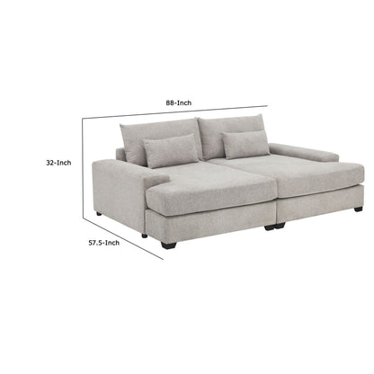 Divano letto oversize Leena con 2 cuscini decorativi, tessuto grigio, 88 pollici