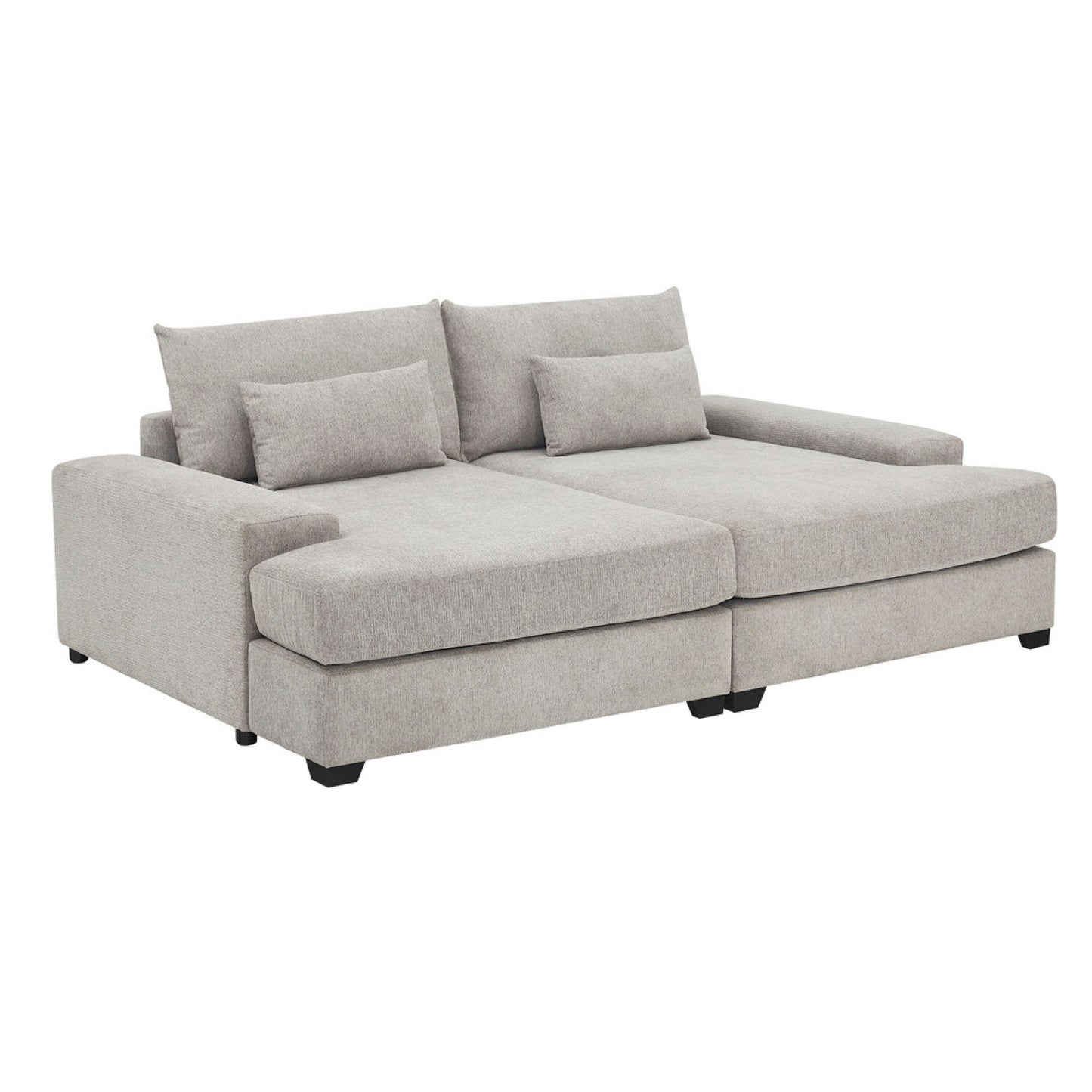 Divano letto oversize Leena con 2 cuscini decorativi, tessuto grigio, 88 pollici