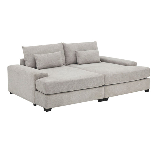 Divano letto oversize Leena con 2 cuscini decorativi, tessuto grigio, 88 pollici