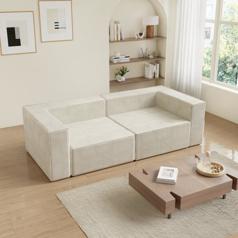 Divano a compressione in velluto a coste con bracciolo sinistro